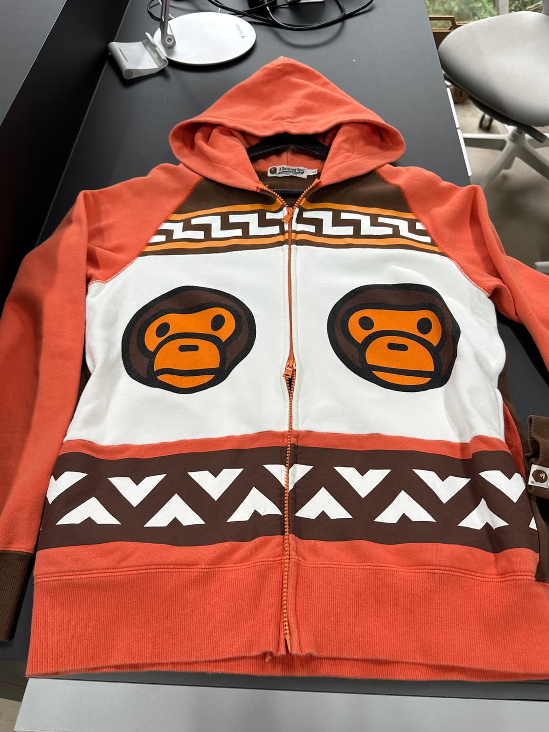 베이프 베이비마일로 패턴 래글런 후드집업 상품이미지5