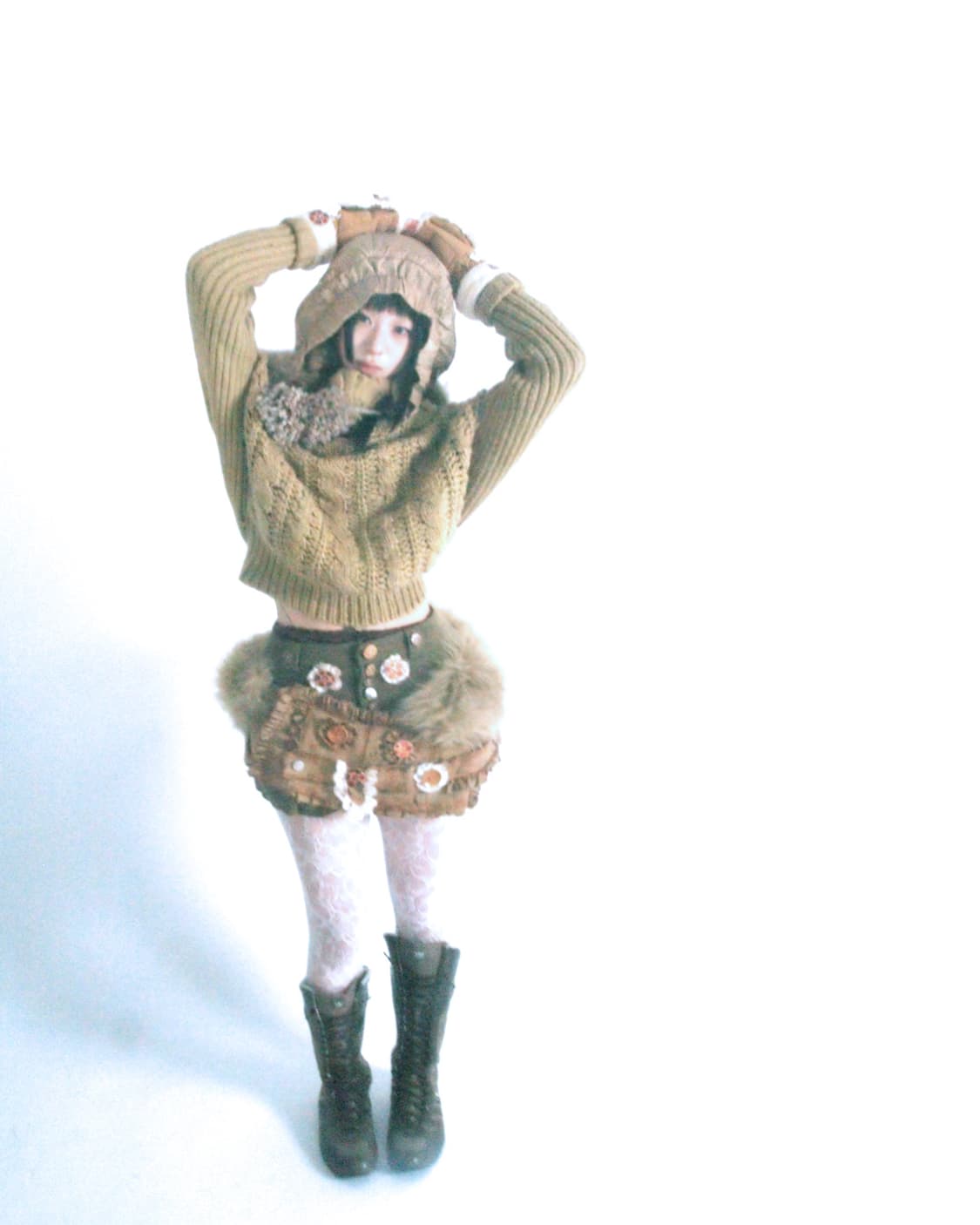 Padding hooded mix loose fit knit top 상품이미지7