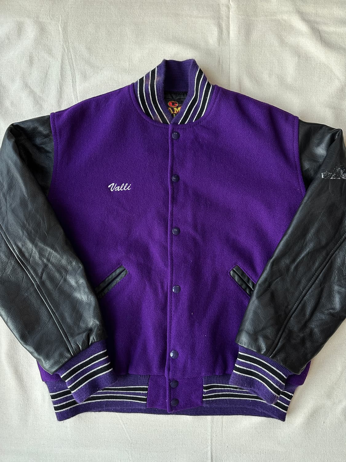 90s USA 울레더 바시티 퍼플 자켓 100 상품이미지1