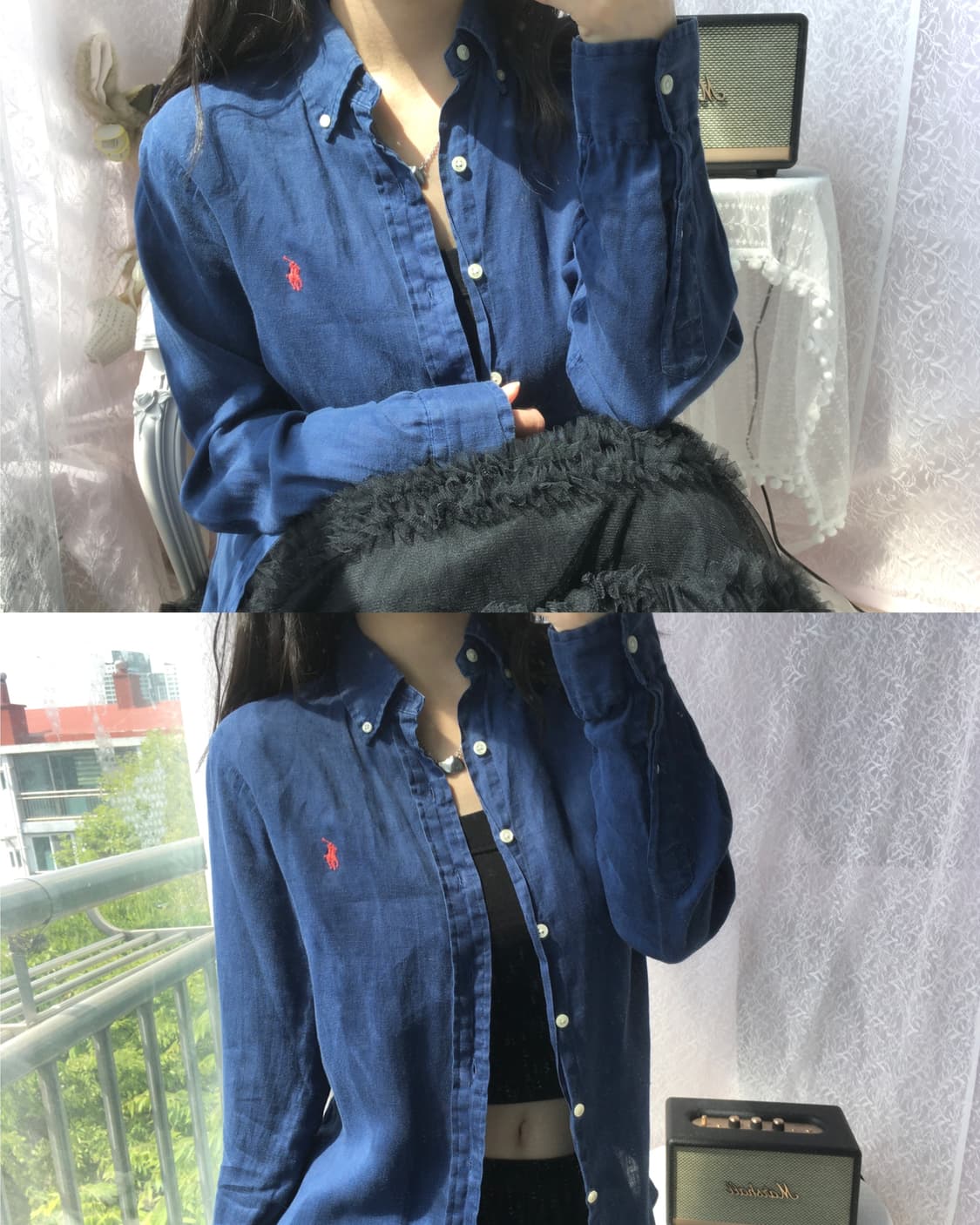 Polo navy linen shirt 상품이미지2