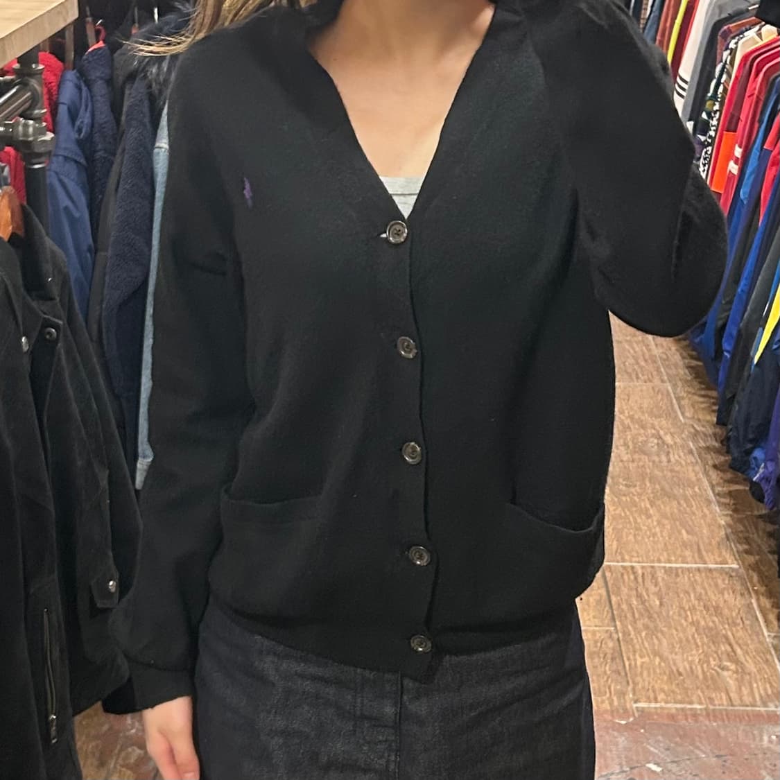 [HI] 폴로 니트 가디건 블랙 상품이미지1