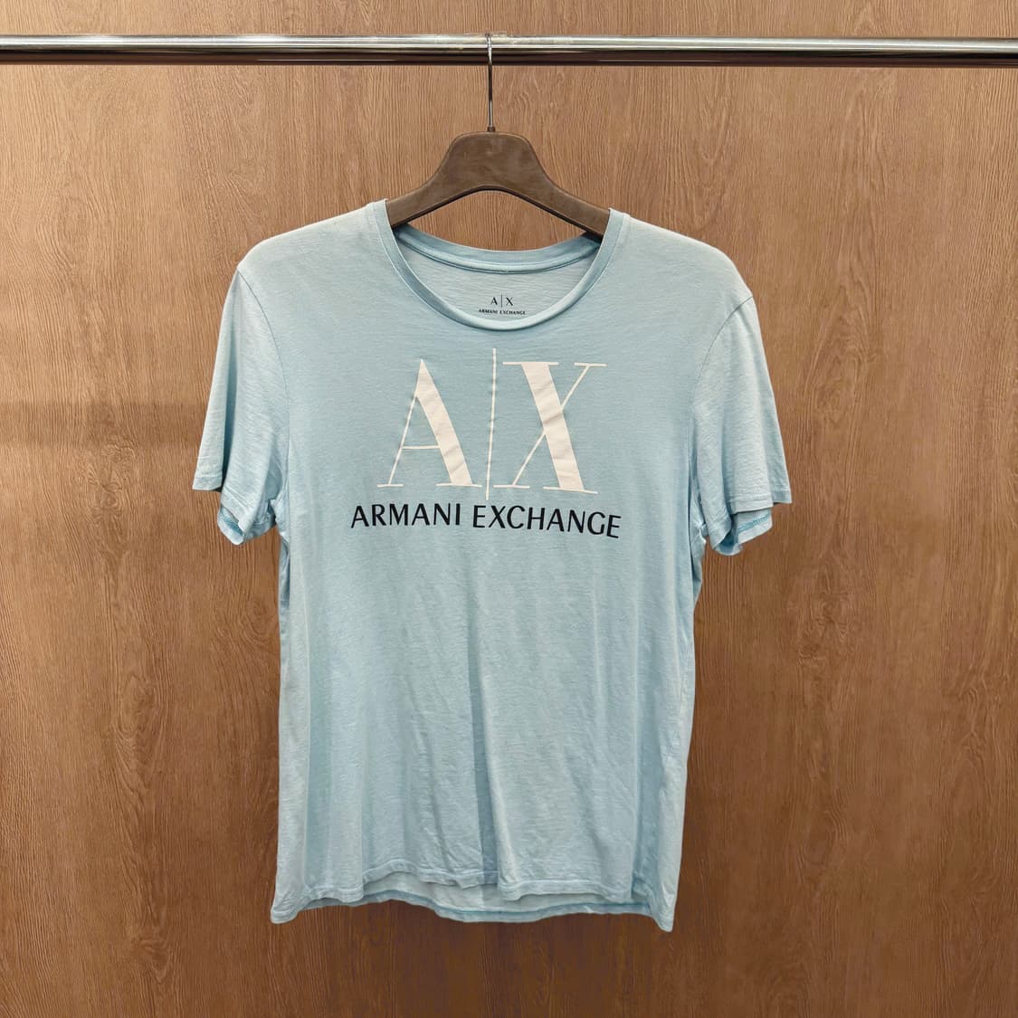 아르마니 익스체인지 반팔 티셔츠 로고 프린팅 무지 디테일 스카이 블루 상품이미지2