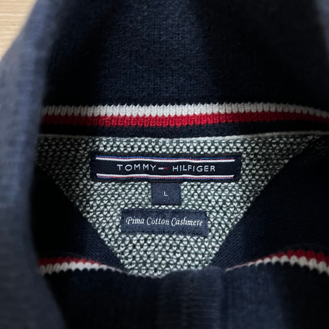 타미힐피거 피마코튼 캐시미어 스탠드넥 니트집업 [네이비] L/100 상품이미지5