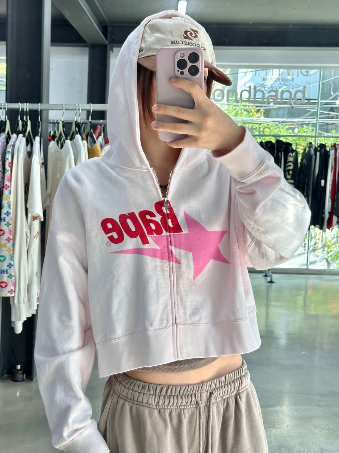 베이프 스타 크롭 핑크 후드집업 상품이미지1