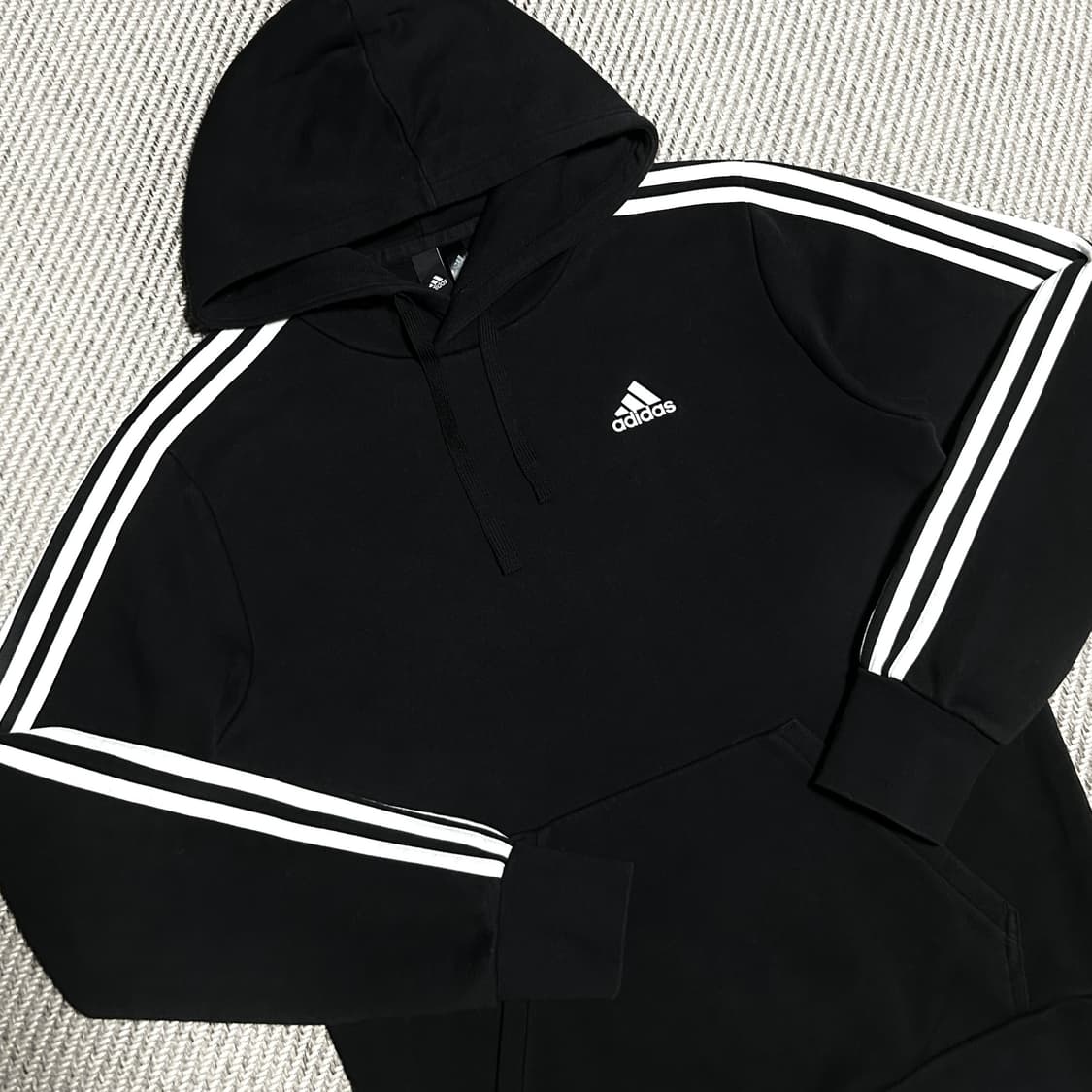 [M] adidas 아디다스 베이직 3st 검/흰 후드티 상품이미지2