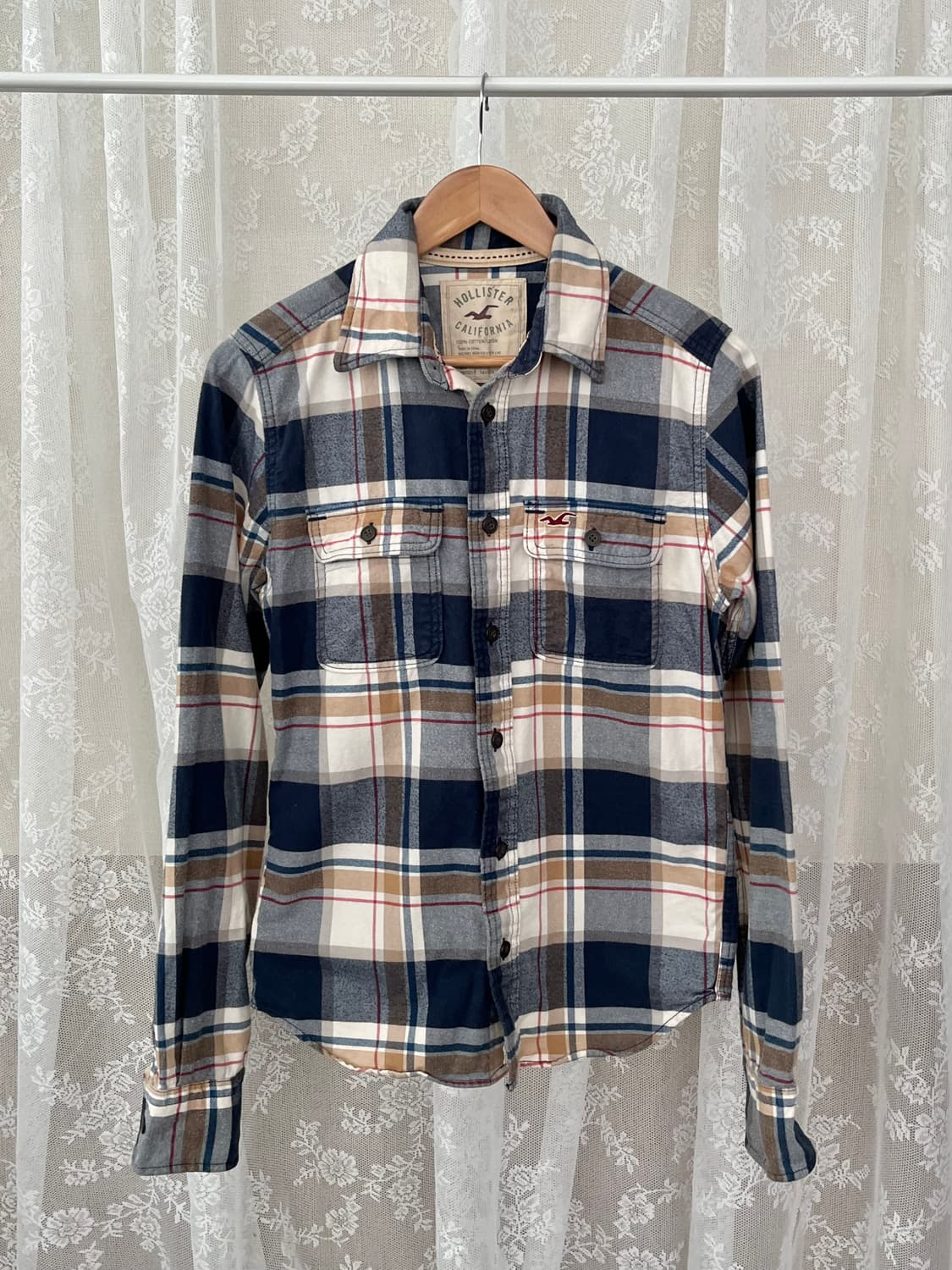 XS) 홀리스터 기모 체크 셔츠 남방 네이비 상품이미지1
