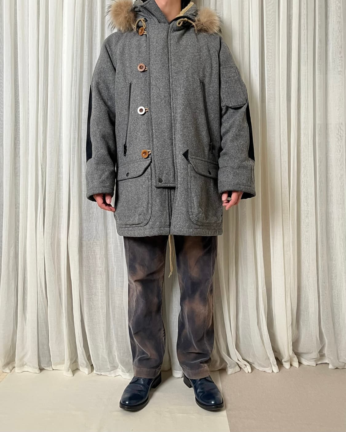 Kolor 멜튼 울 퀄팅 후드 파카 컬러 라쿤퍼 상품이미지10