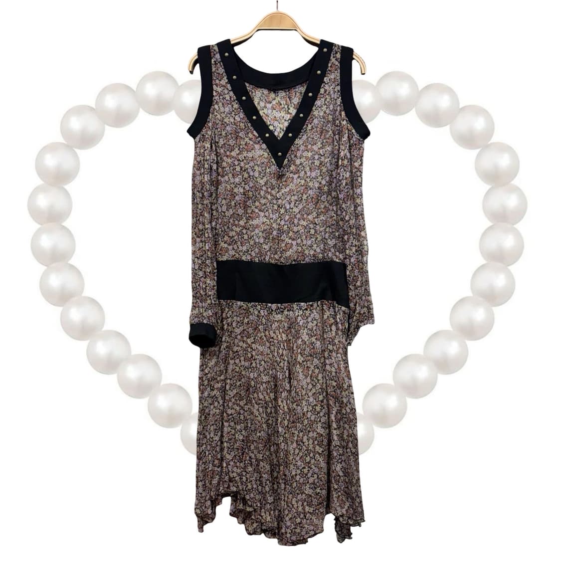 일본 빈티지 유니크 오리엔탈 쉬폰 어깨 트임 원피스 상품이미지1