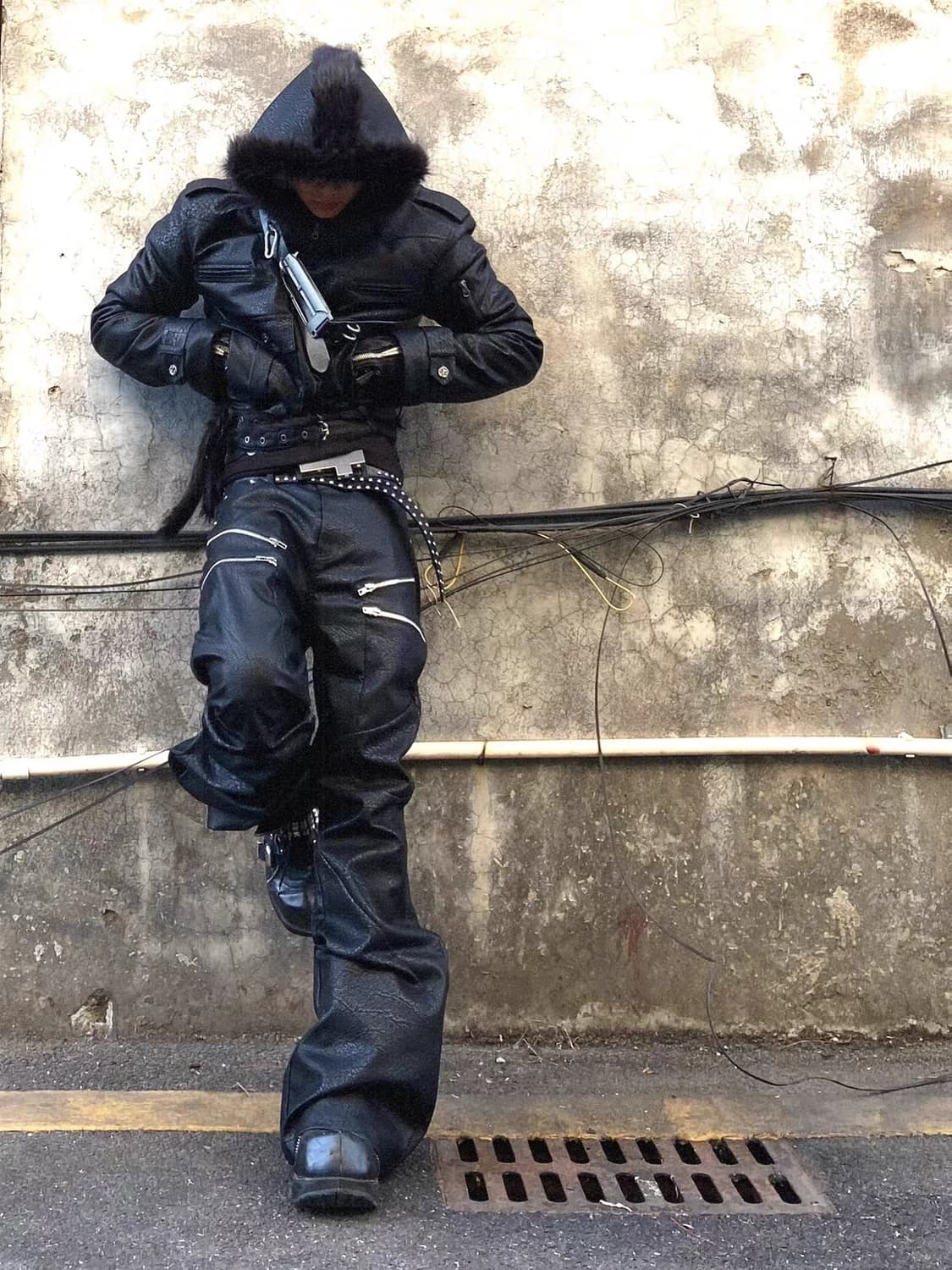 Black leather Detail Flared Pants 레더플레어 상품이미지4