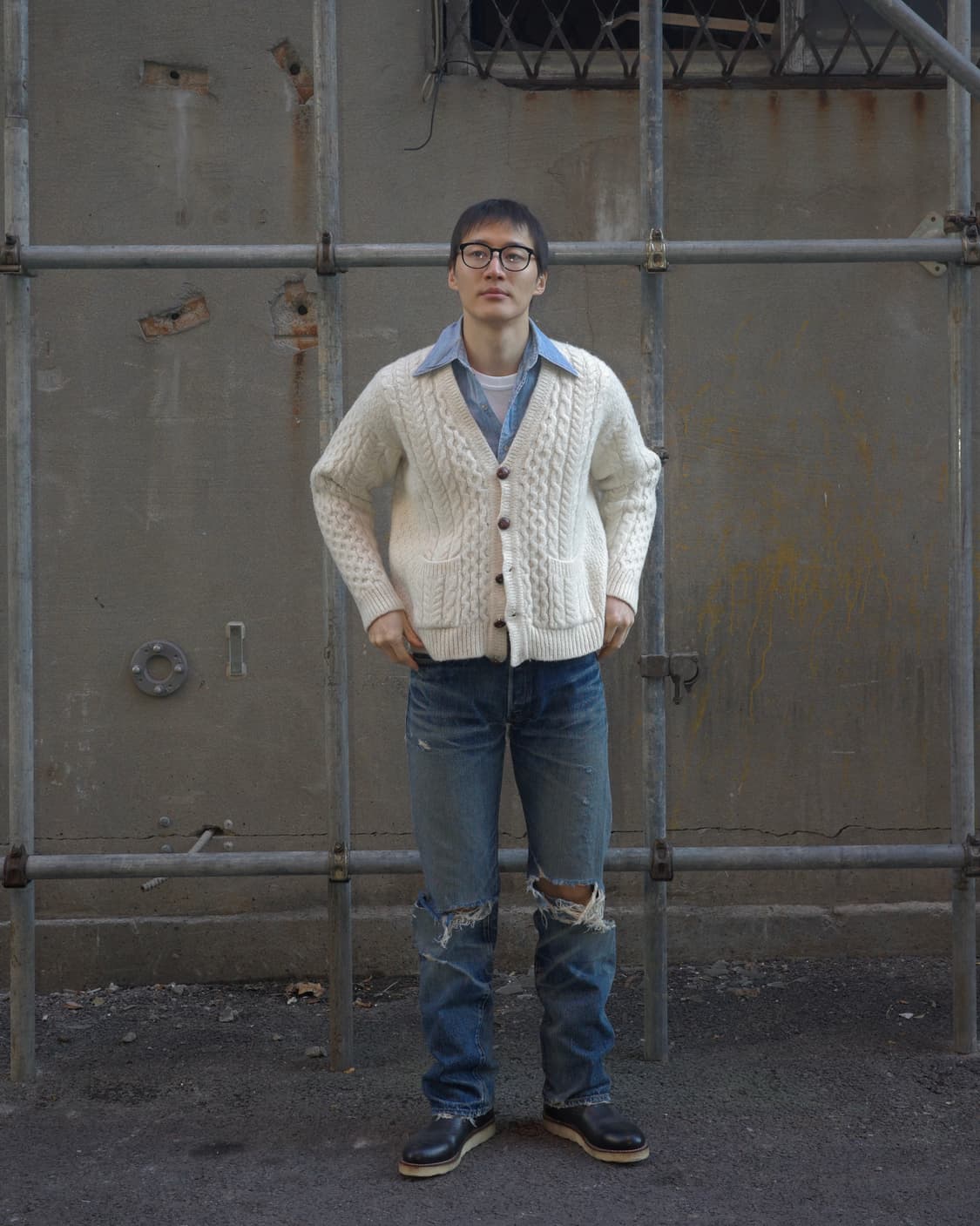 80‘s 아이리쉬 도네갈 피셔맨 아란 가디건 스웨터 상품이미지6