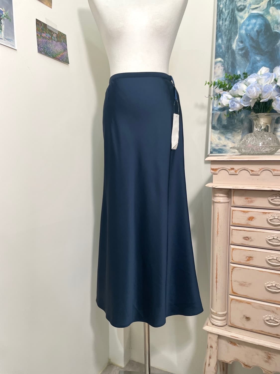 bluegreen satin banding long skirt 상품이미지5