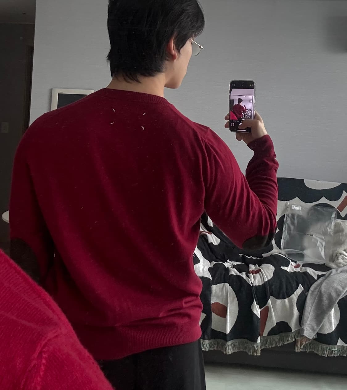 메종마르지엘라 엘보우 패치 니트 버건디 상품이미지8