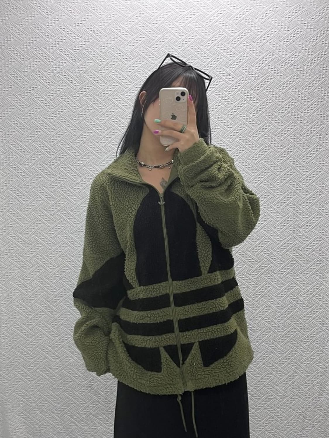 아디다스 키치 빅 트레포일 말차 카키 후리스 M C07049 상품이미지1