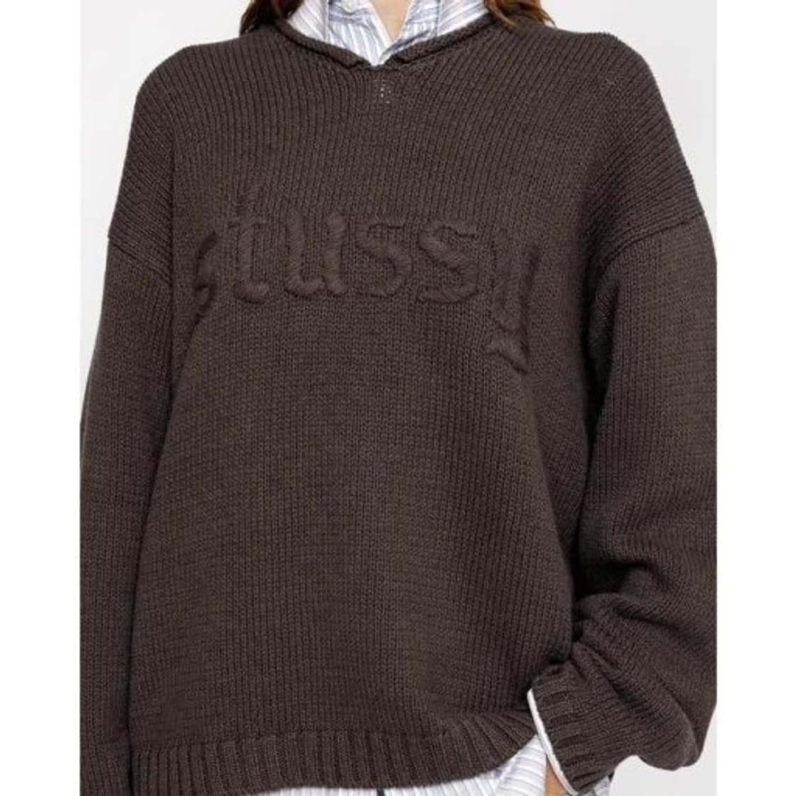 스투시 자수 브이넥 니트 브라운 xl 상품이미지2