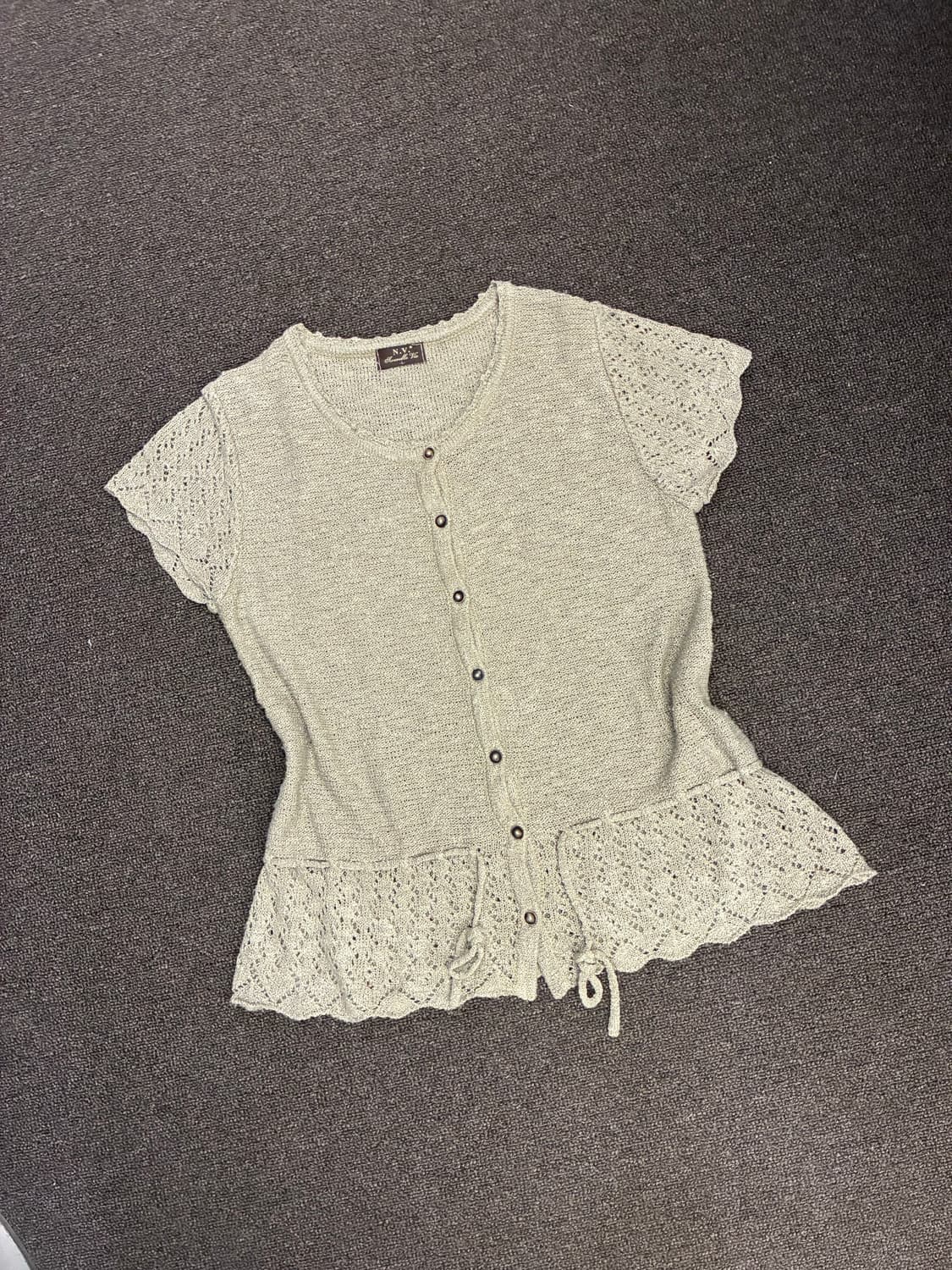 L)Japanese vintage 여성 펀칭 반팔 니트 가디건 상품이미지3