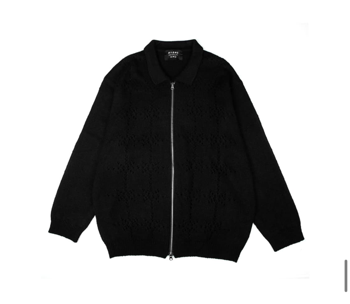 M) 엑스톤즈 펀칭 니트집업 블랙 상품이미지1