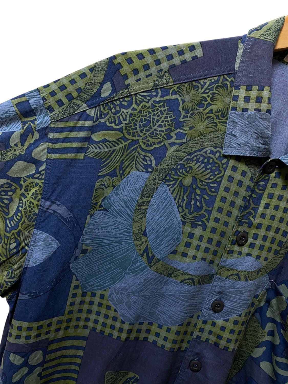 일본 Vintage Green Patchwork Shirt-free 상품이미지4