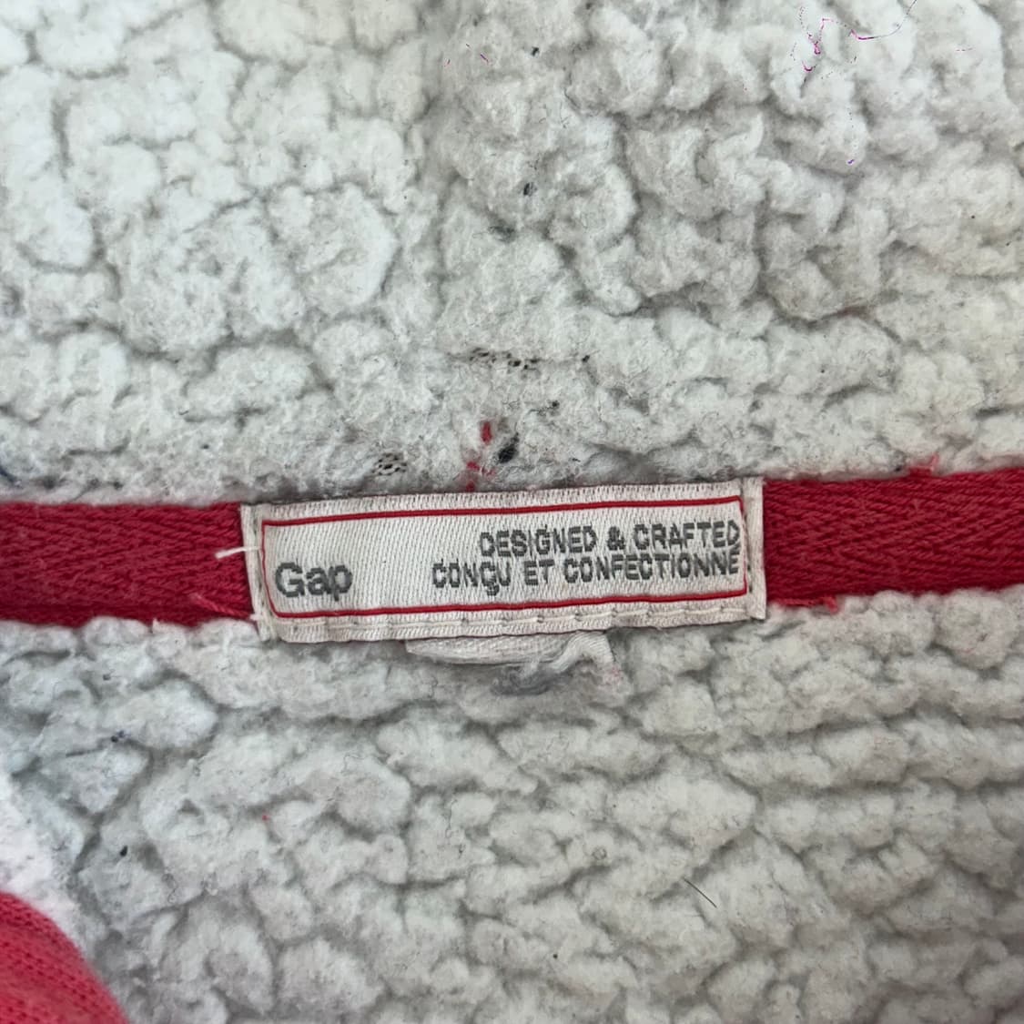 Gap 갭 화이트 로고 레드핑크 퍼 안감 후드집업 상품이미지5