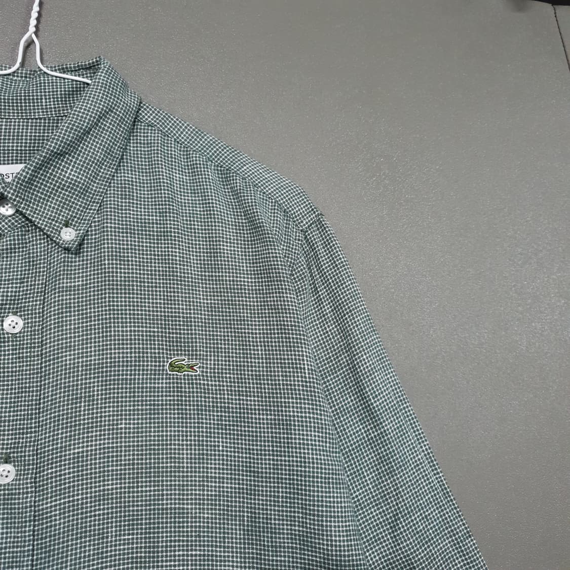 라코스테 신형 23ss 린넨 마이크로 체크 셔츠 버튼다운 남방 그린 95 상품이미지2