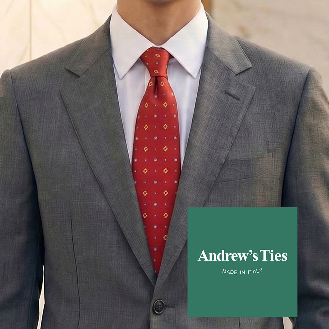 앤드류스타이 실크 레드 기하 패턴 넥타이 9.3cm A등급 K2316 상품이미지1