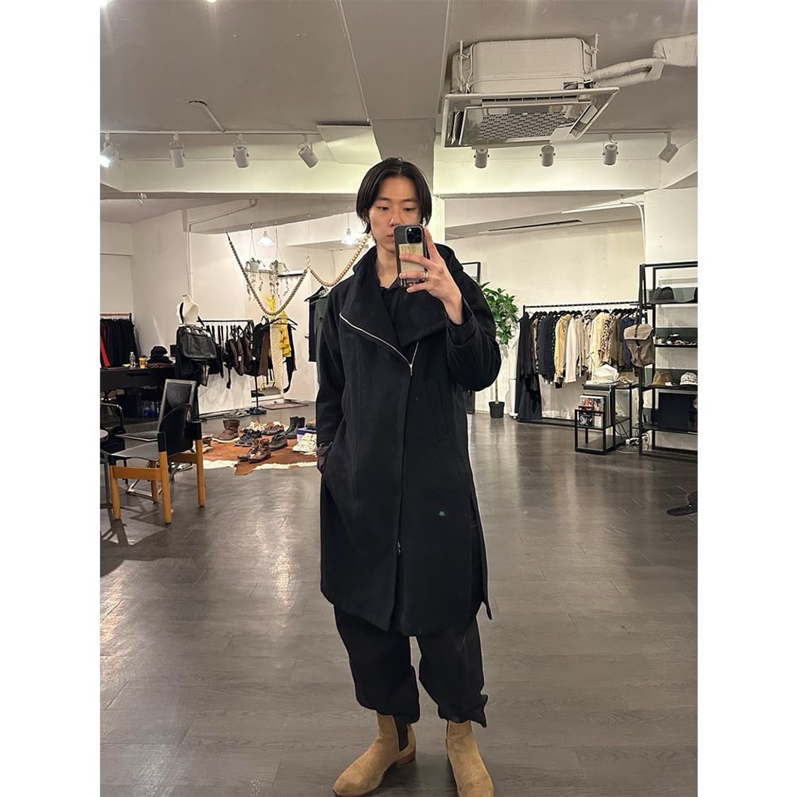 요지야마모토 비대칭 후디드 코트 상품이미지4