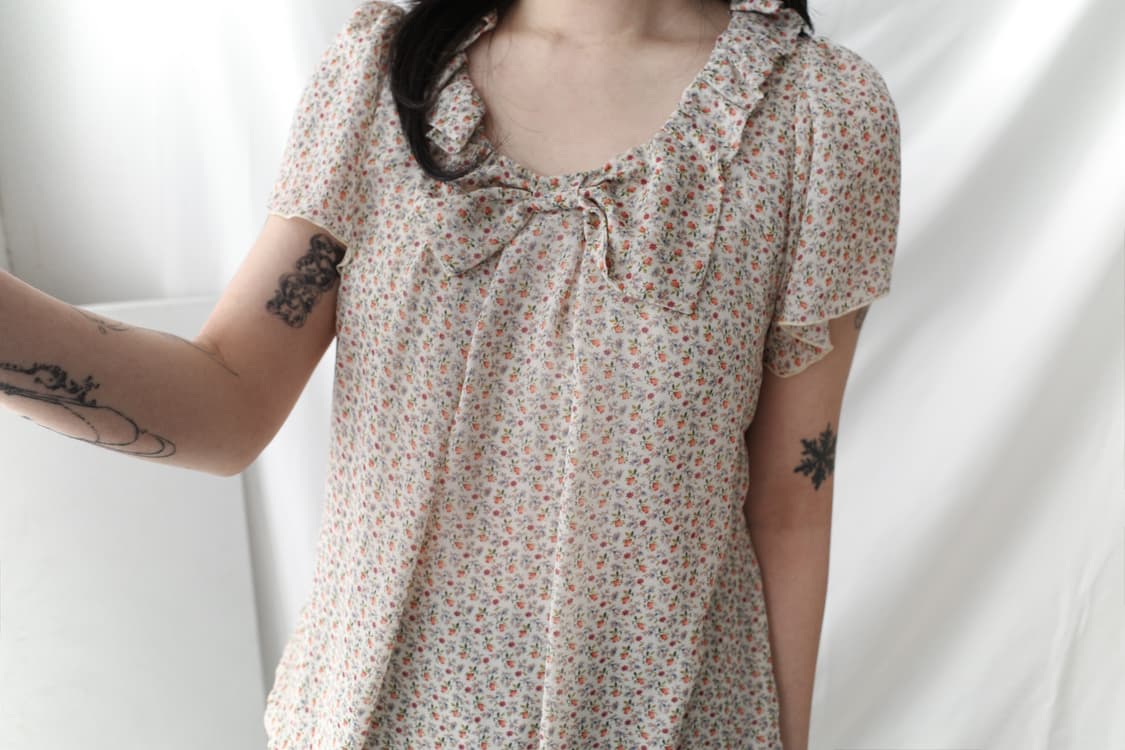 ribbon flower half blouse 상품이미지5