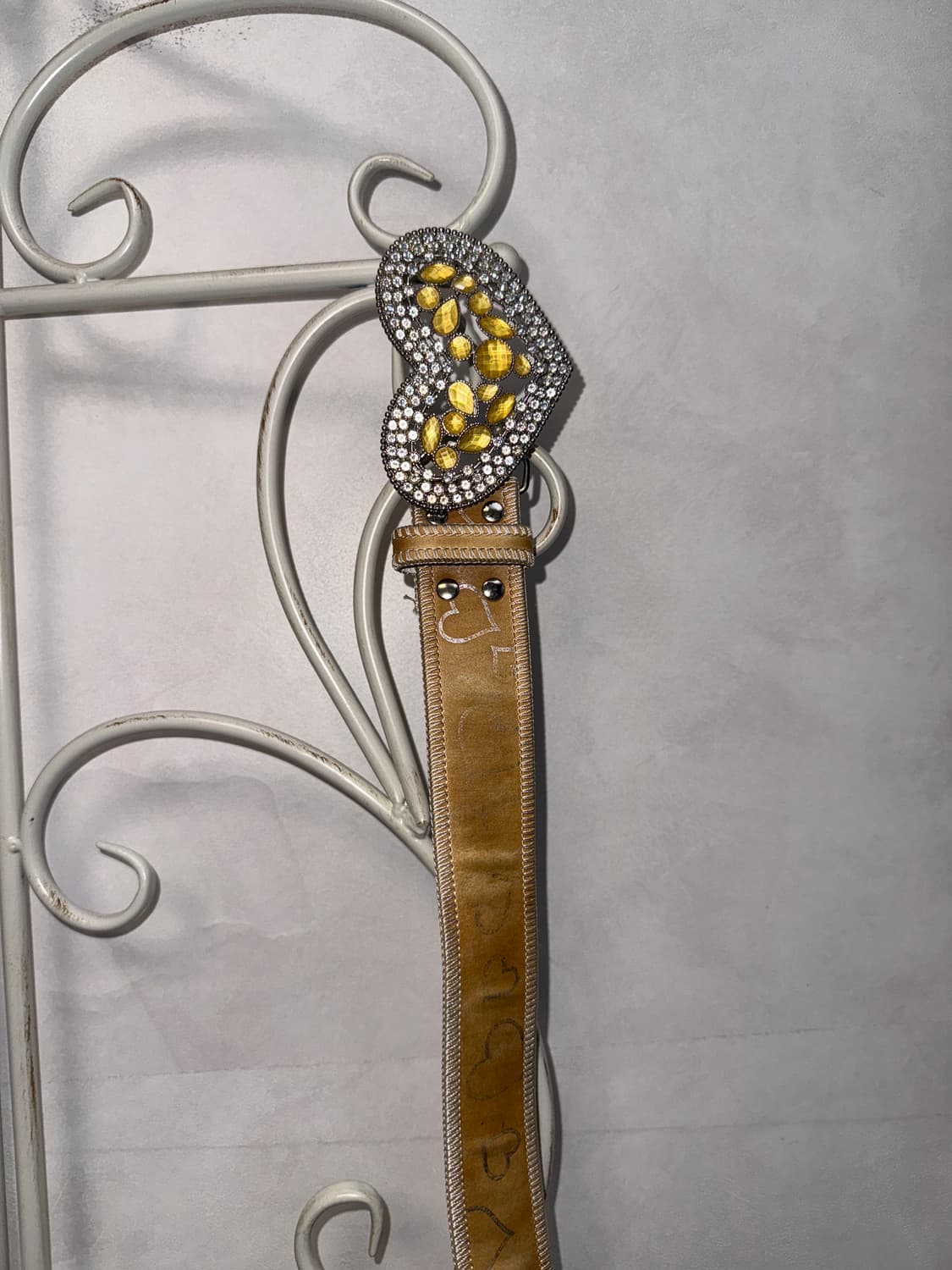 Yellow brown heart cubic buckle belt  상품이미지4