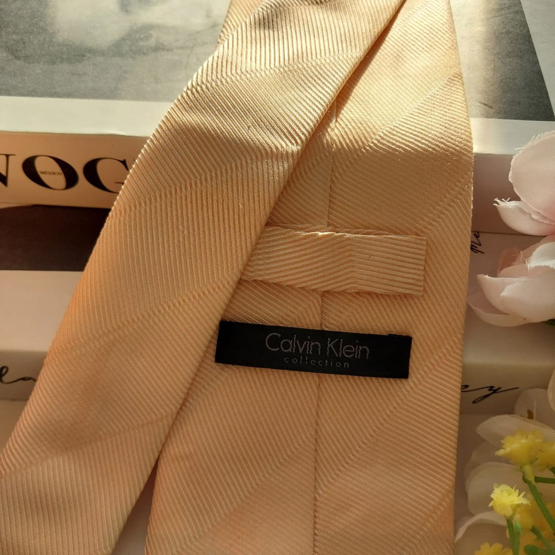 캘빈클라인 실크 살구빛옐로우 텍스처 넥타이 8.7cm A+등급 K1388 상품이미지6