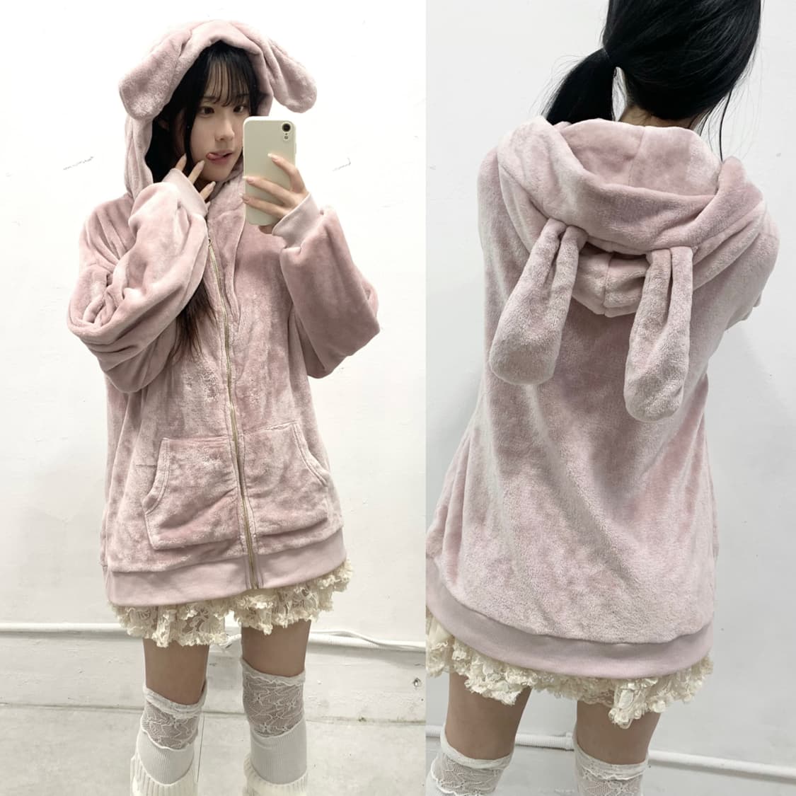 [BLUE STRIVE] 핑크 우사미미 🐰 퍼 후드집업 상품이미지1