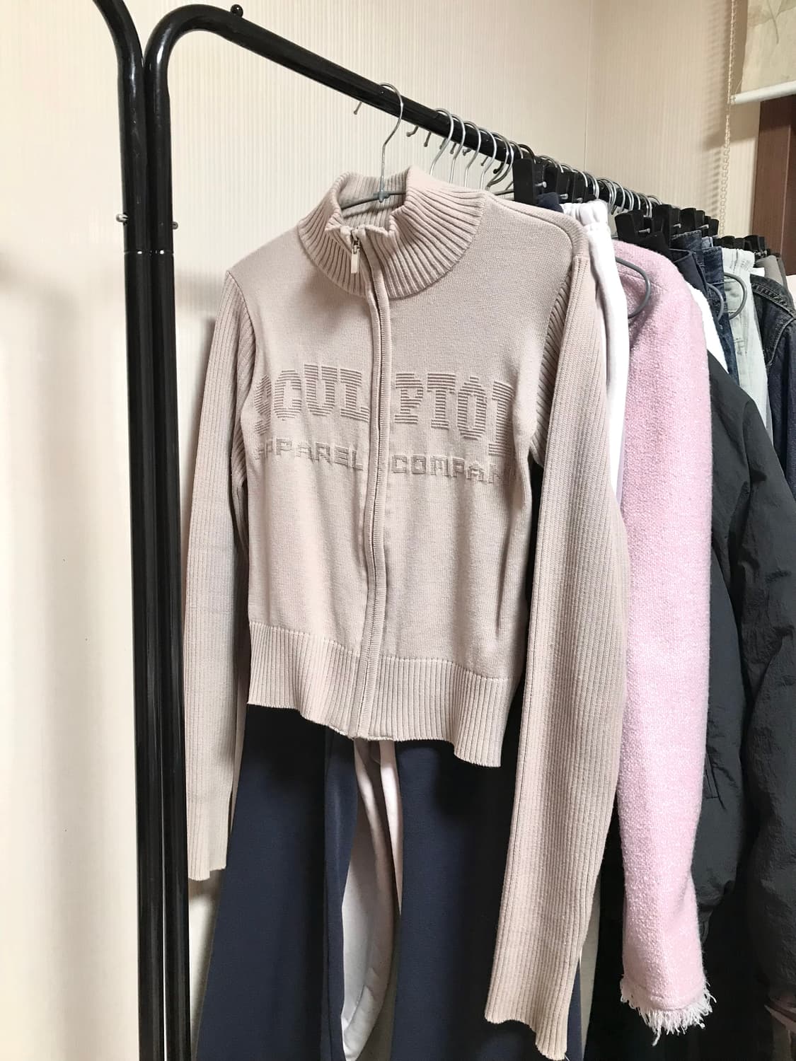 스컬프터 클래식 로고 집업 스웨터 니트 집업 더스티핑크 상품이미지4