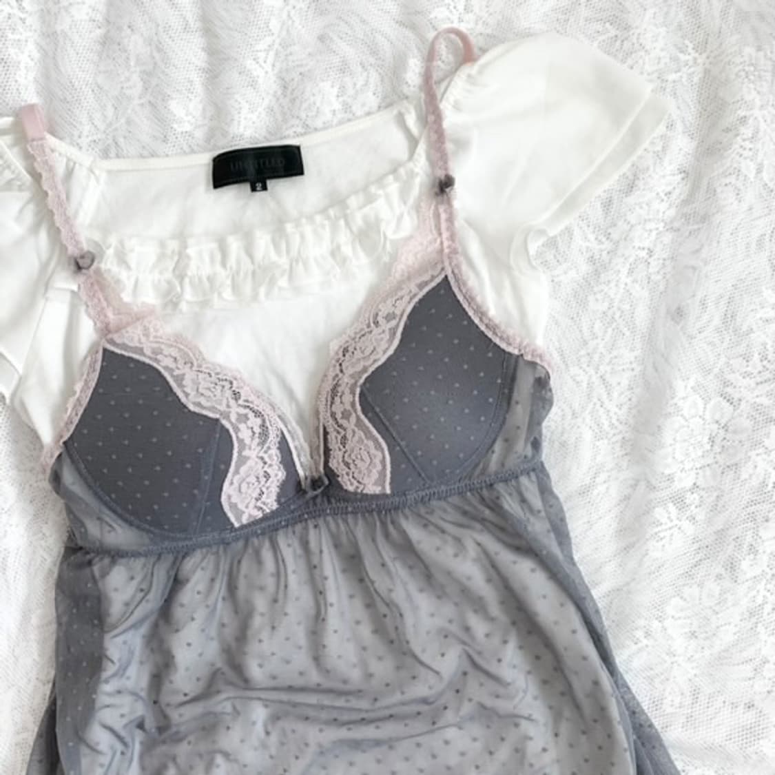 오월빈티지 그레이 핑크 레이스 슬립 갸루 로맨틱 히메갸루 상품이미지1