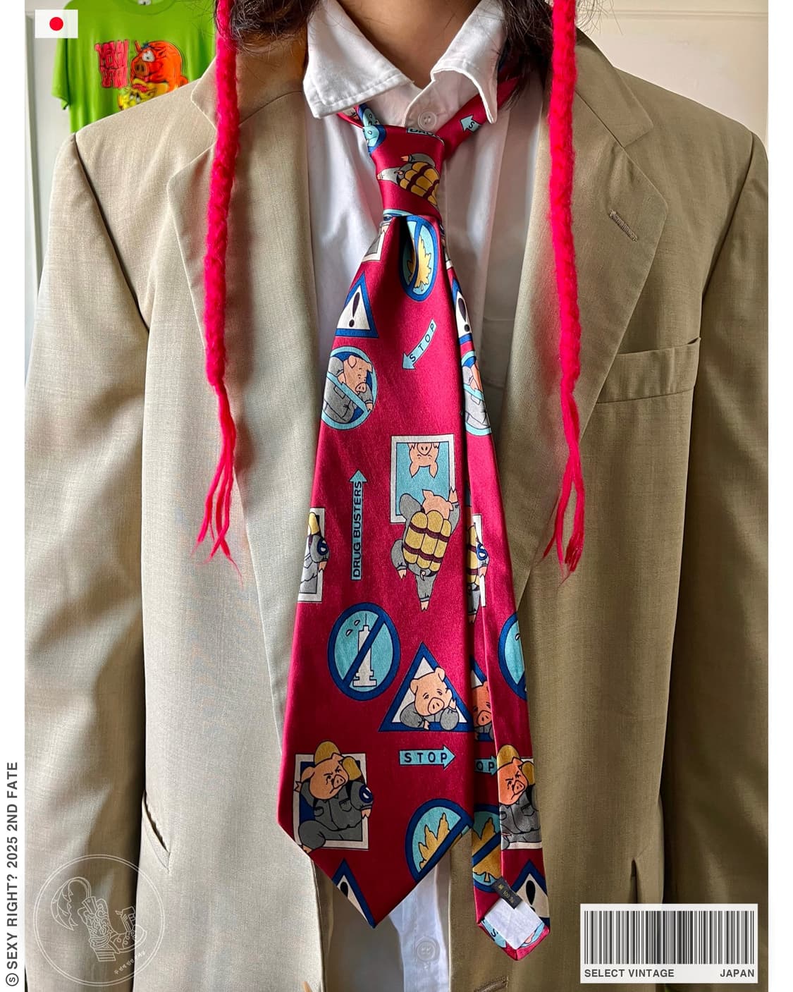 JPN Vintage Comic Art Pattern Silk Tie 상품이미지1