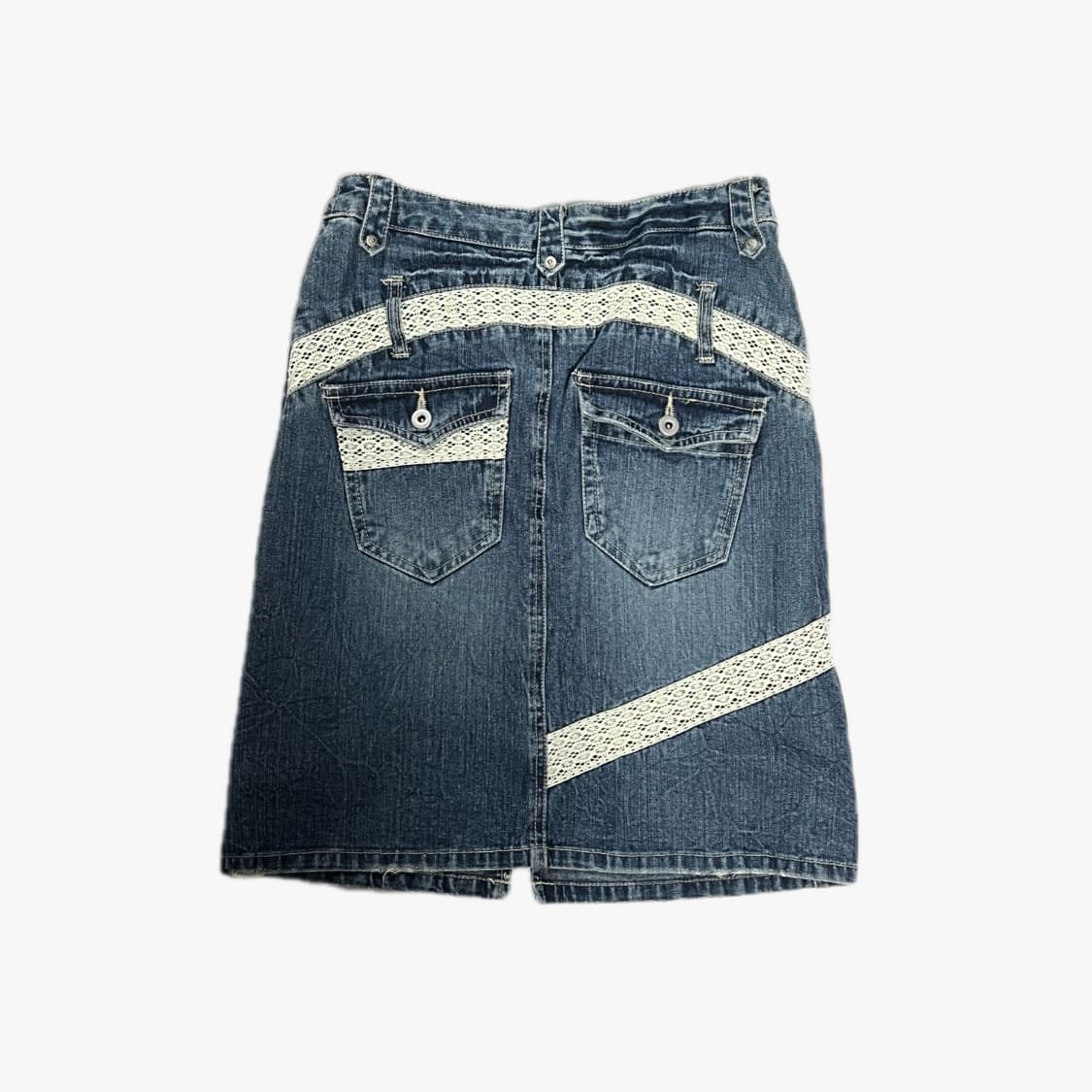 빈티지 레이스 데님 미디 스커트 상품이미지1