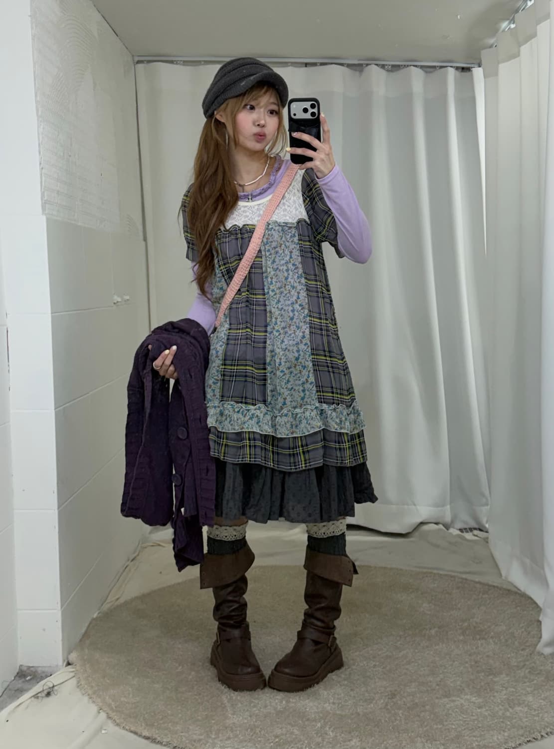 포도 하구미 패치워크 원피스 가디건 코디세트 상품이미지2