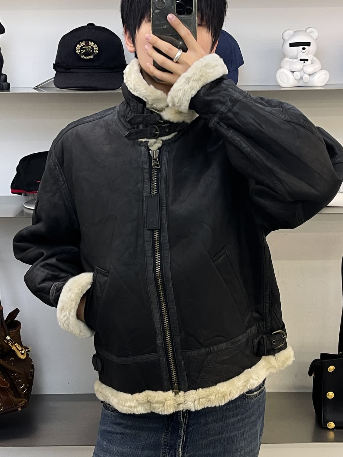 산토리 보스 커피 램 레더 무스탕 자켓 상품이미지2