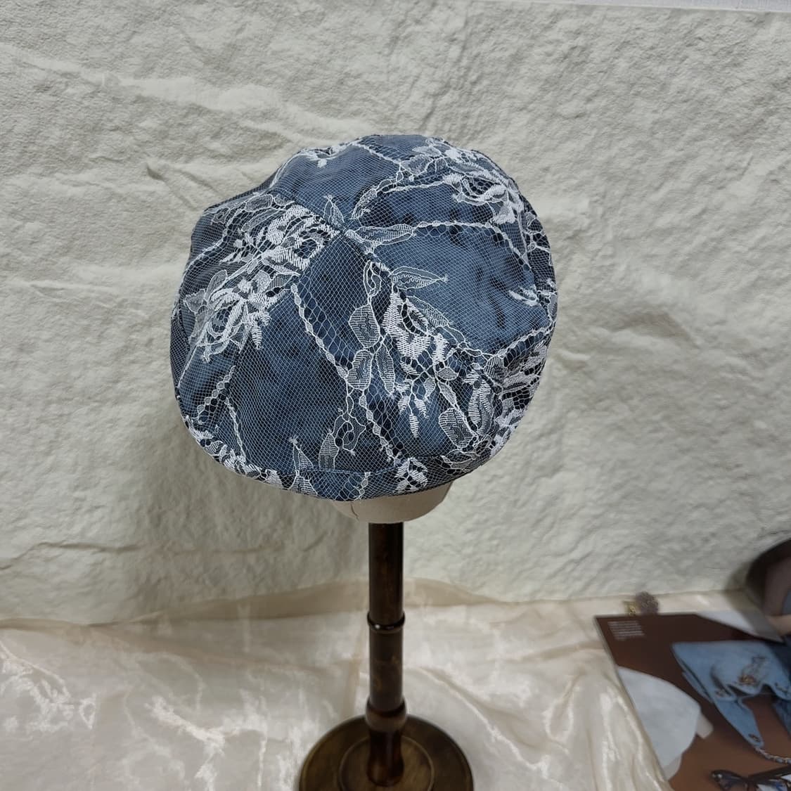 빈티지 데님블루 레이스 조절가능 베레모 화가모자 상품이미지3