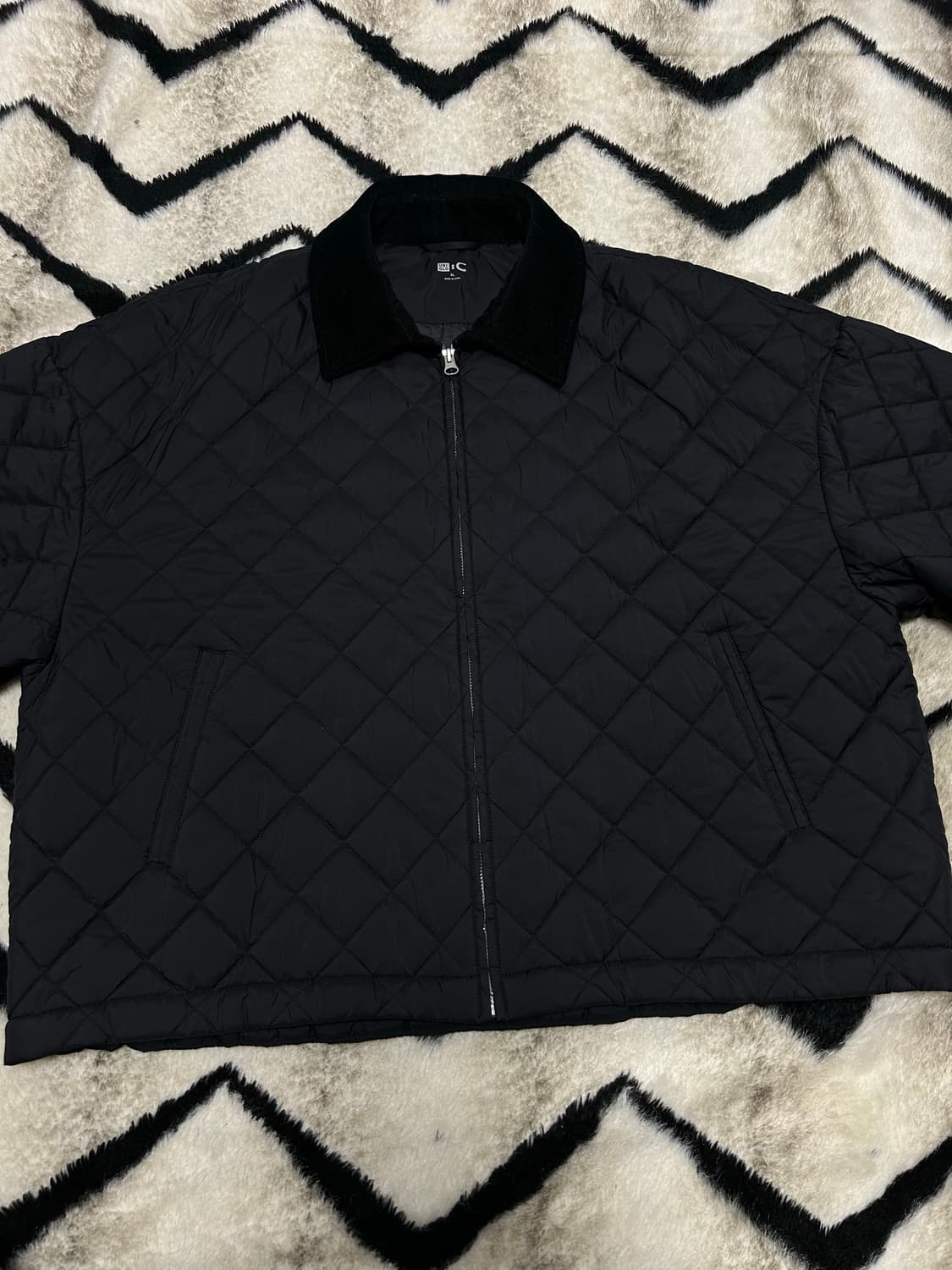 [XL]유니클로C 카라 코듀로이 퀄팅 자켓/블랙 상품이미지3