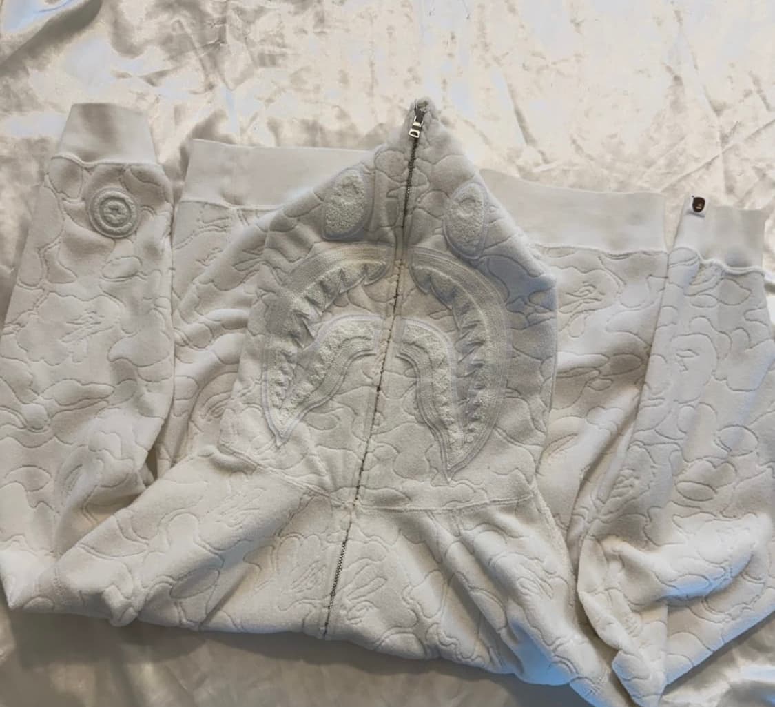 베이프 한정판 샤크 풀 집 후드집업 화이트 M 상품이미지1