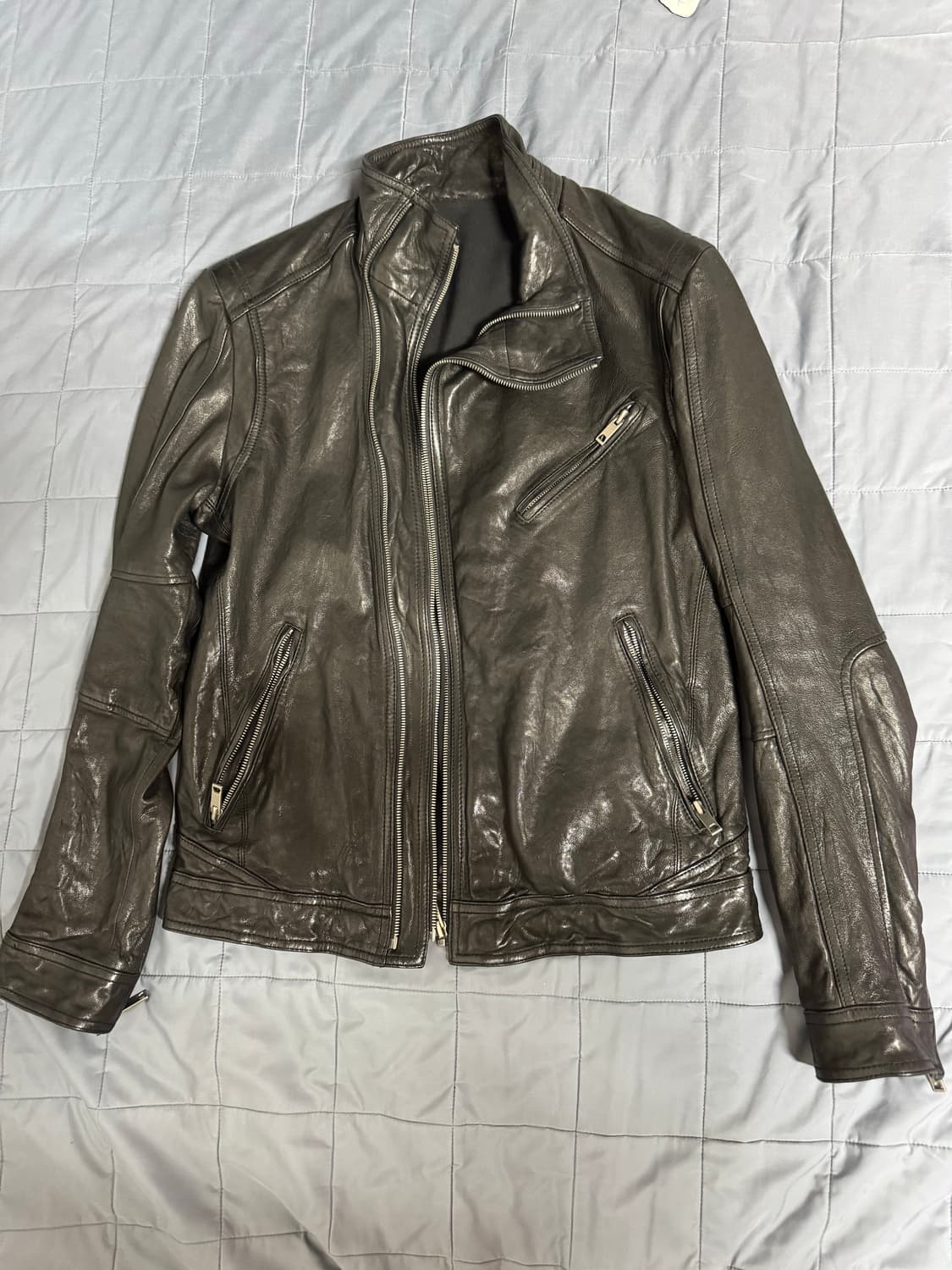 빈티지 사선 더블 집업 가죽자켓 상품이미지1