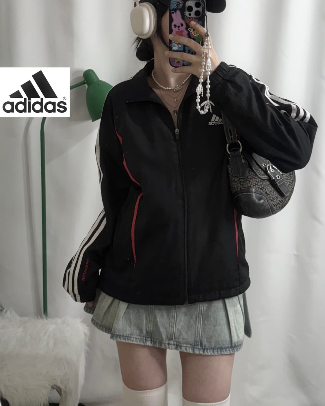 아디다스 블랙 & 레드 오버핏 바람막이 상품이미지1