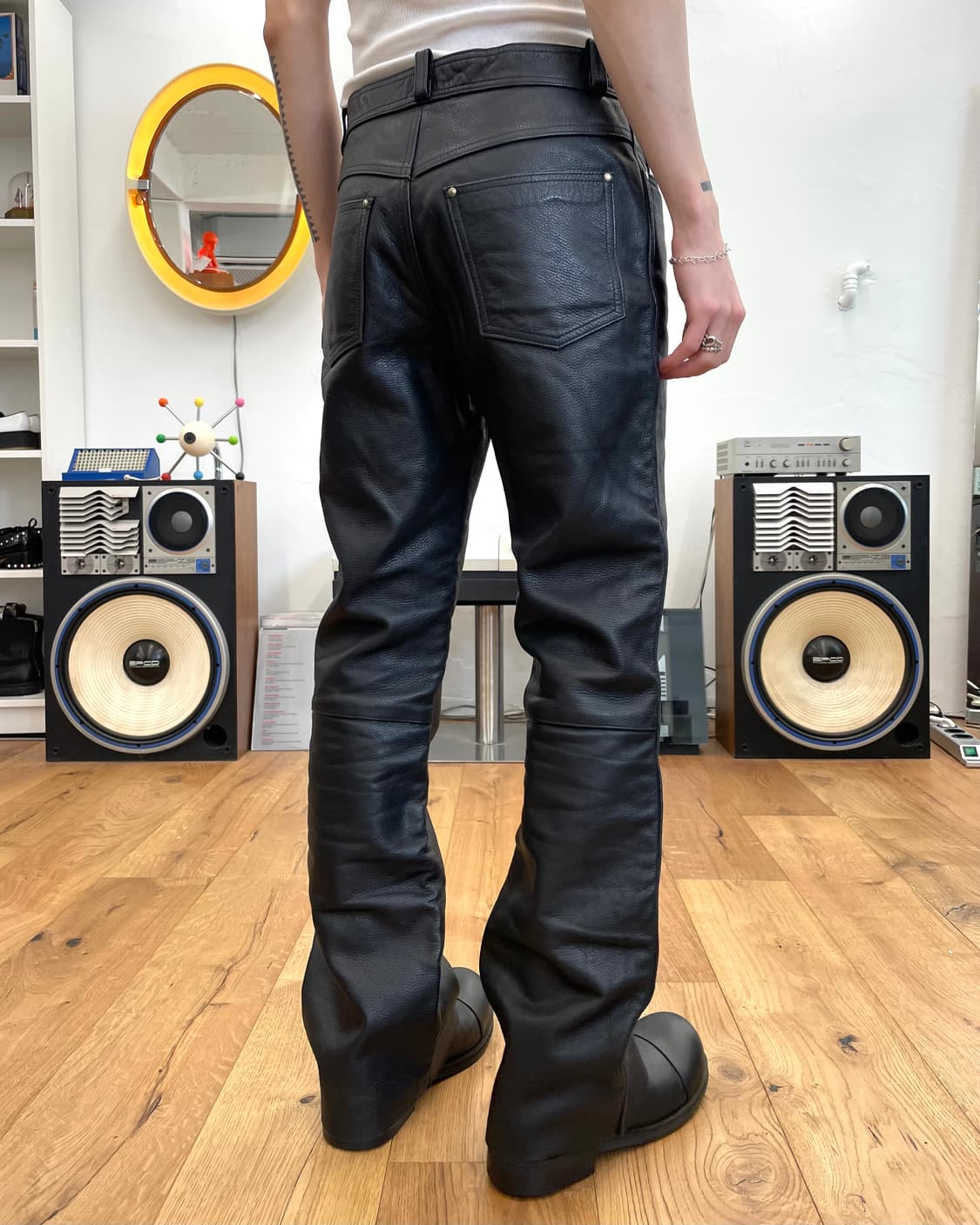 [L] 90s 레더 플레어 팬츠 상품이미지2