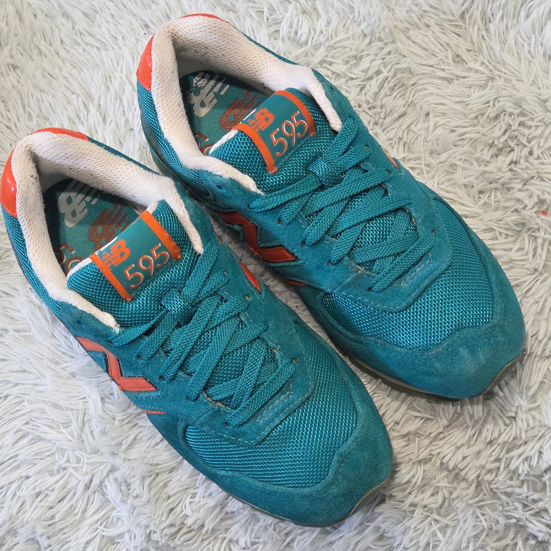 5q-5:뉴발란스 595 틸블루 오렌지 스웨이드 스니커즈 (23.5cm) 상품이미지5