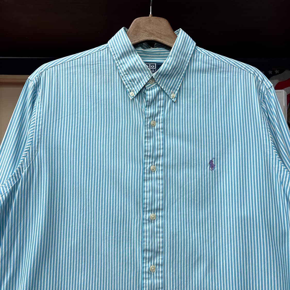 90s 폴로 랄프로렌 클래식 스트라이프 버튼다운셔츠 스카이블루 N1163 상품이미지3