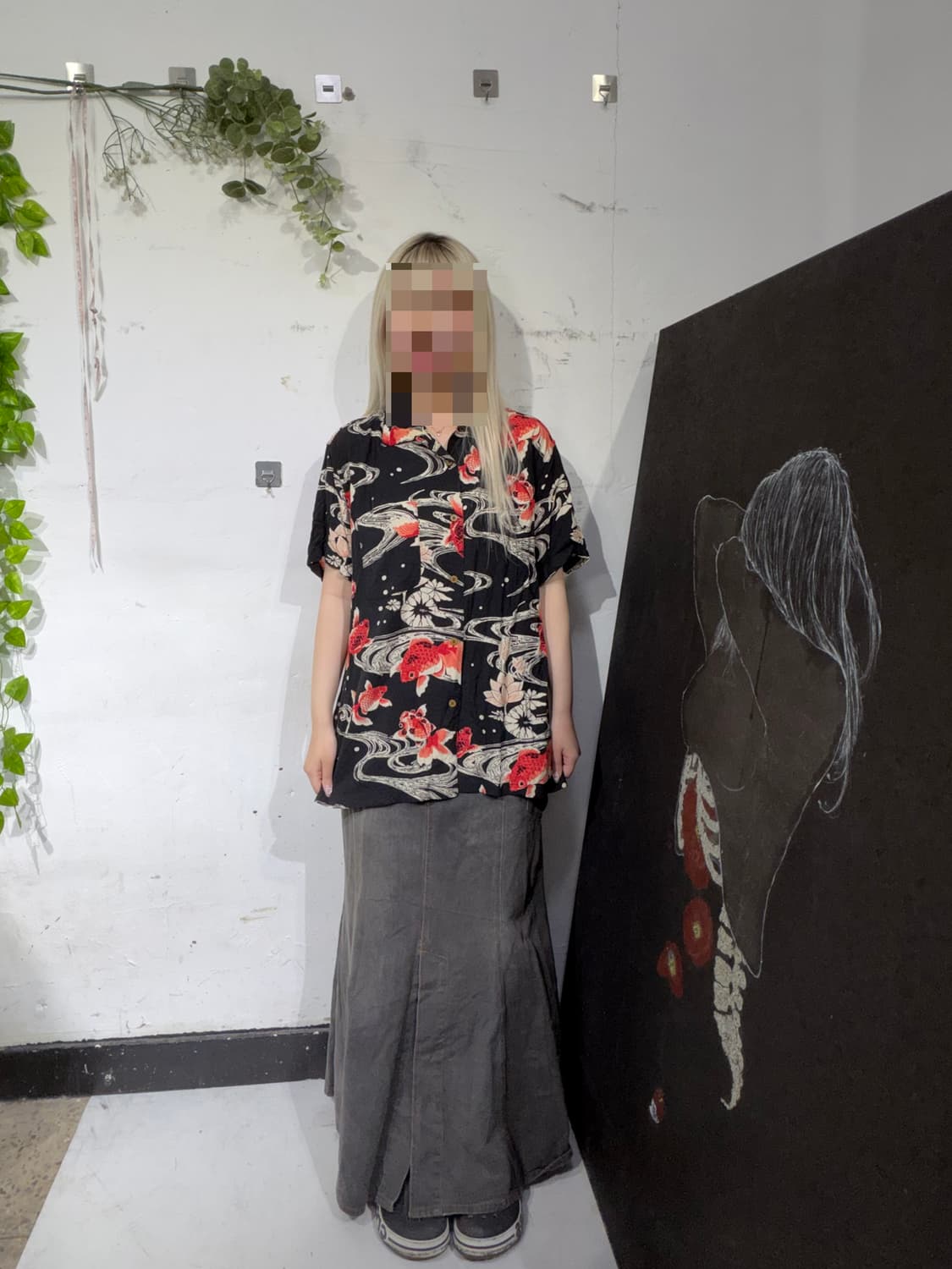 일본빈티지 오리엔탈 패턴 금붕어 프린팅 반팔 셔츠  상품이미지3