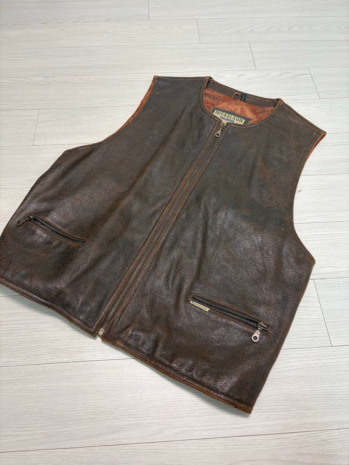 빈티지 브라운 레더 베스트 100-105 상품이미지1