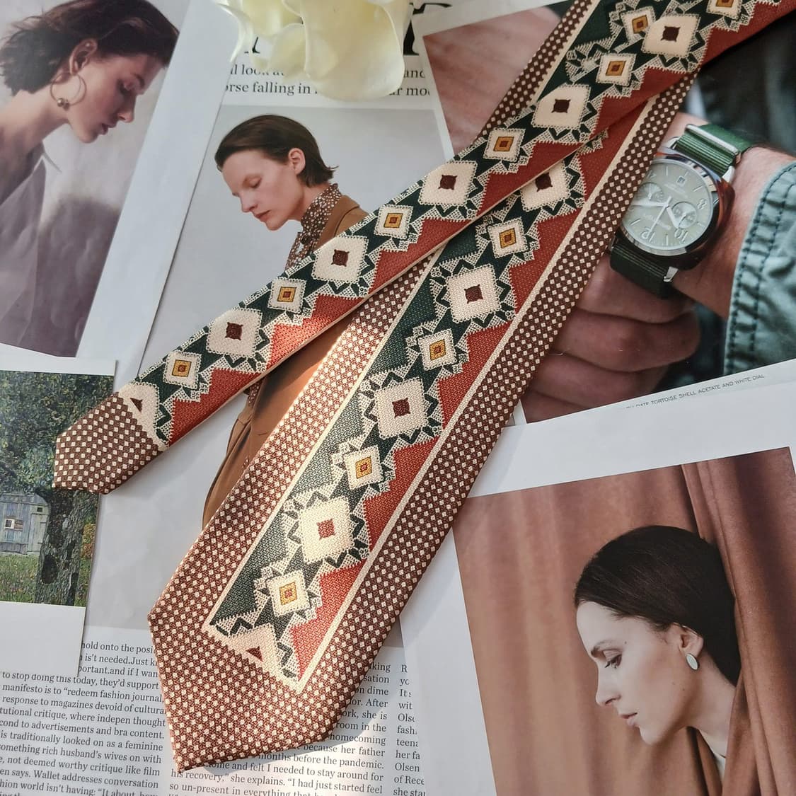 아쿠아스큐텀 실크 브라운 지오메트릭 넥타이 9.5cm A등급 A19143 상품이미지3