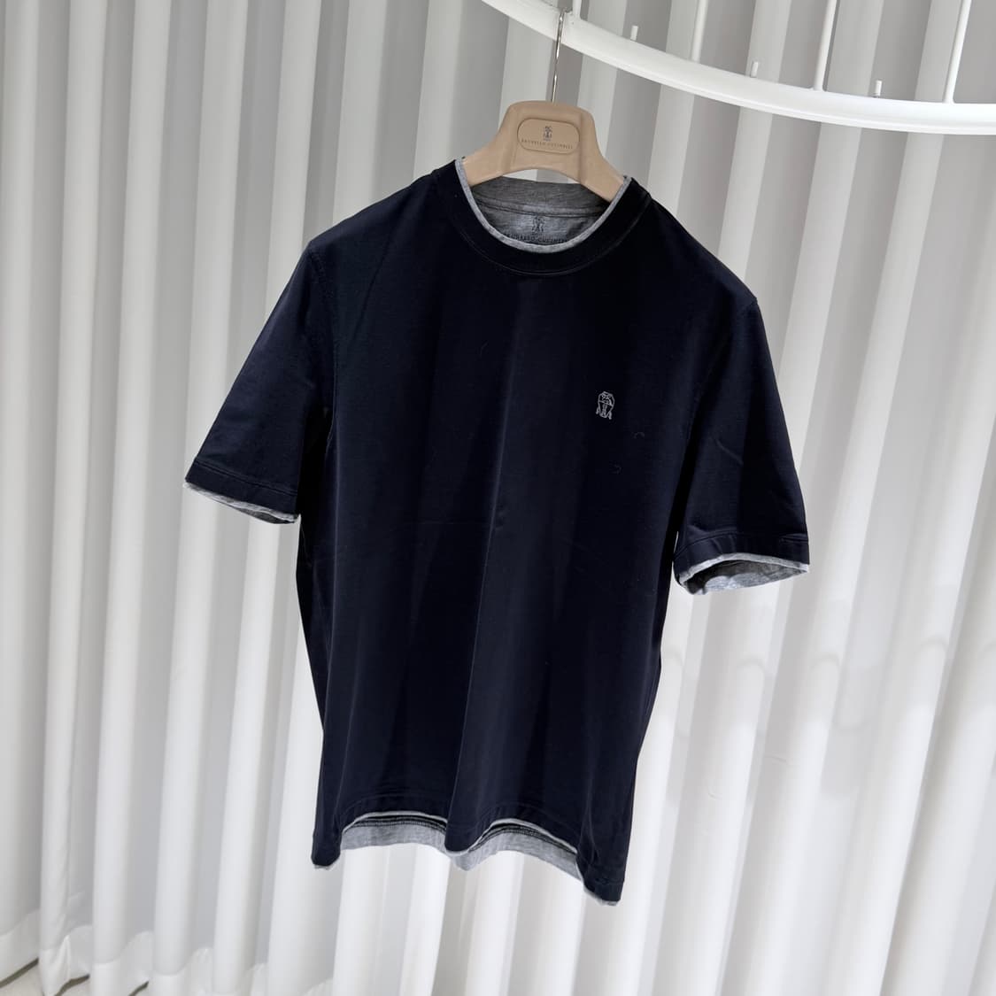 (A+/52) / 브루넬로쿠치넬리 로고 페이크 레이어드 코튼 크루넥 반팔 상품이미지2