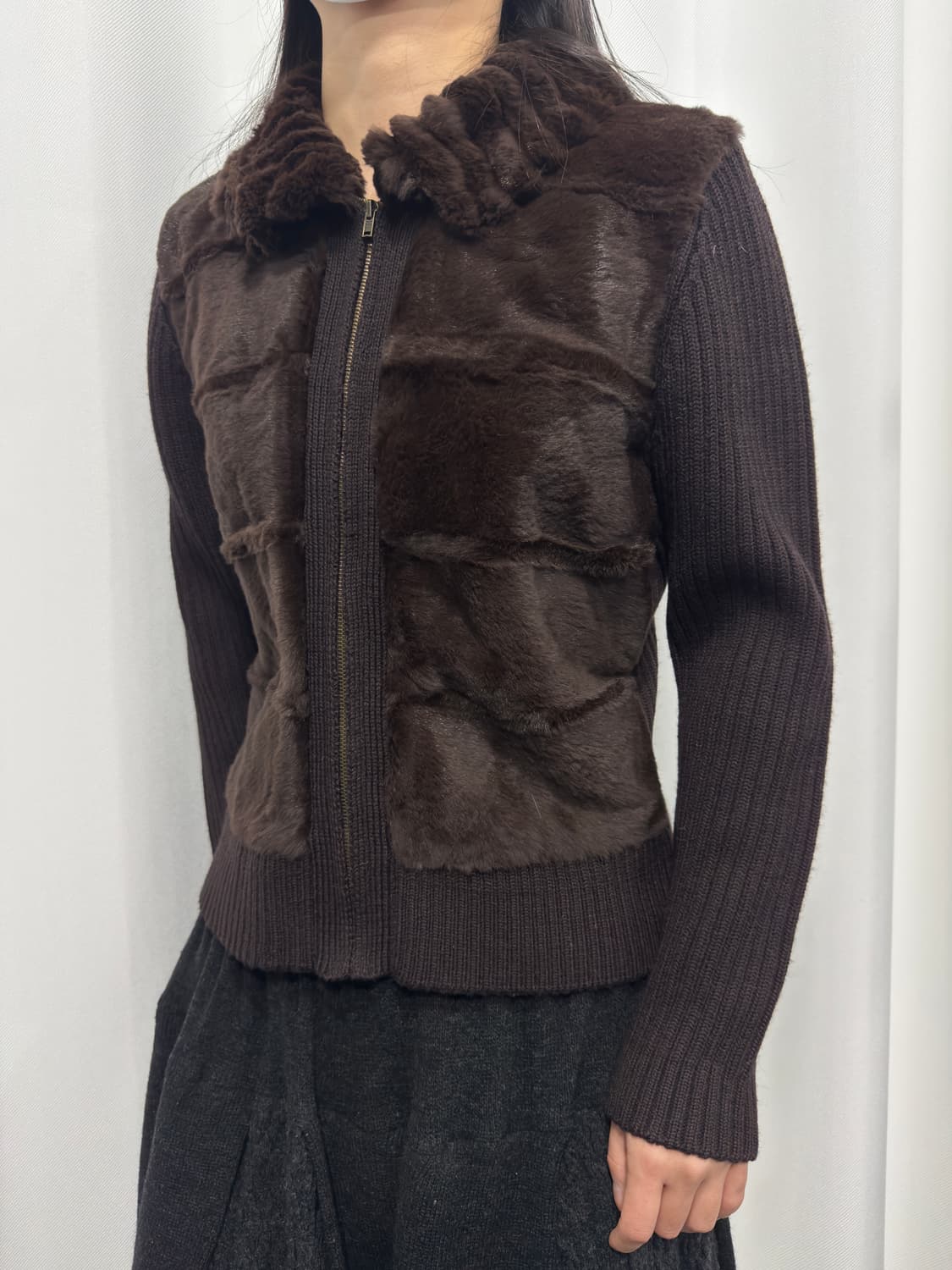 rabbit fur detail knit zipup 상품이미지2