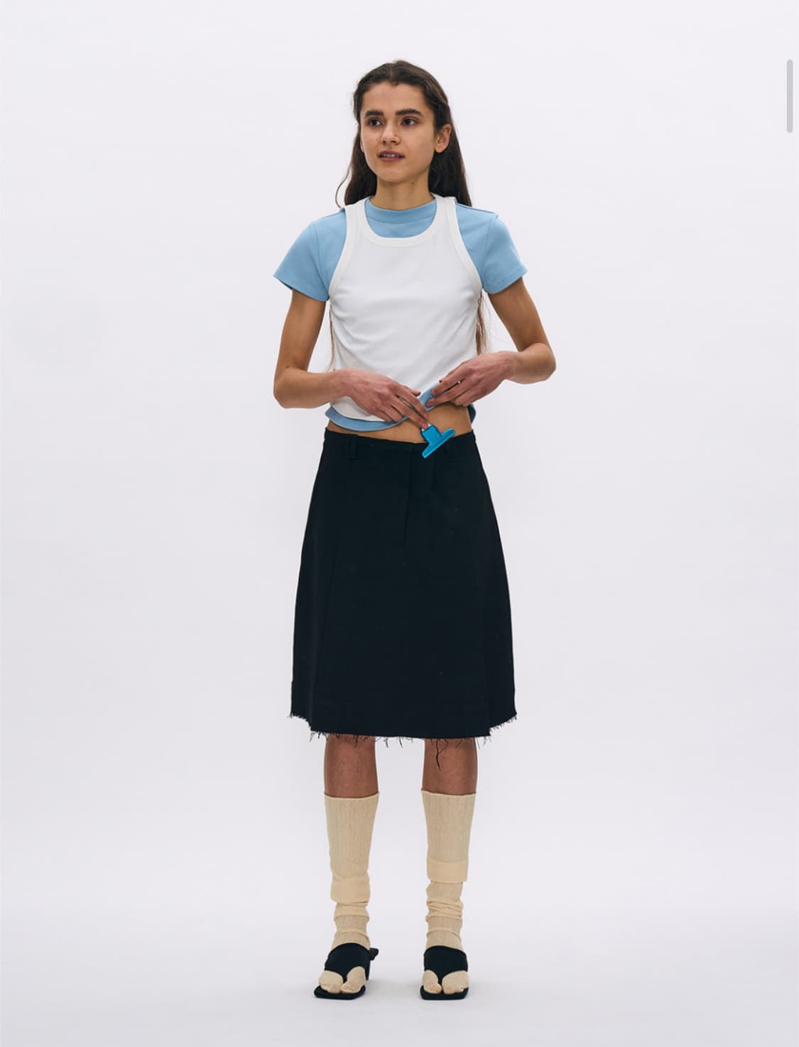 파르티멘토 우먼 컷 오프 플리츠 미디 스커트 상품이미지2