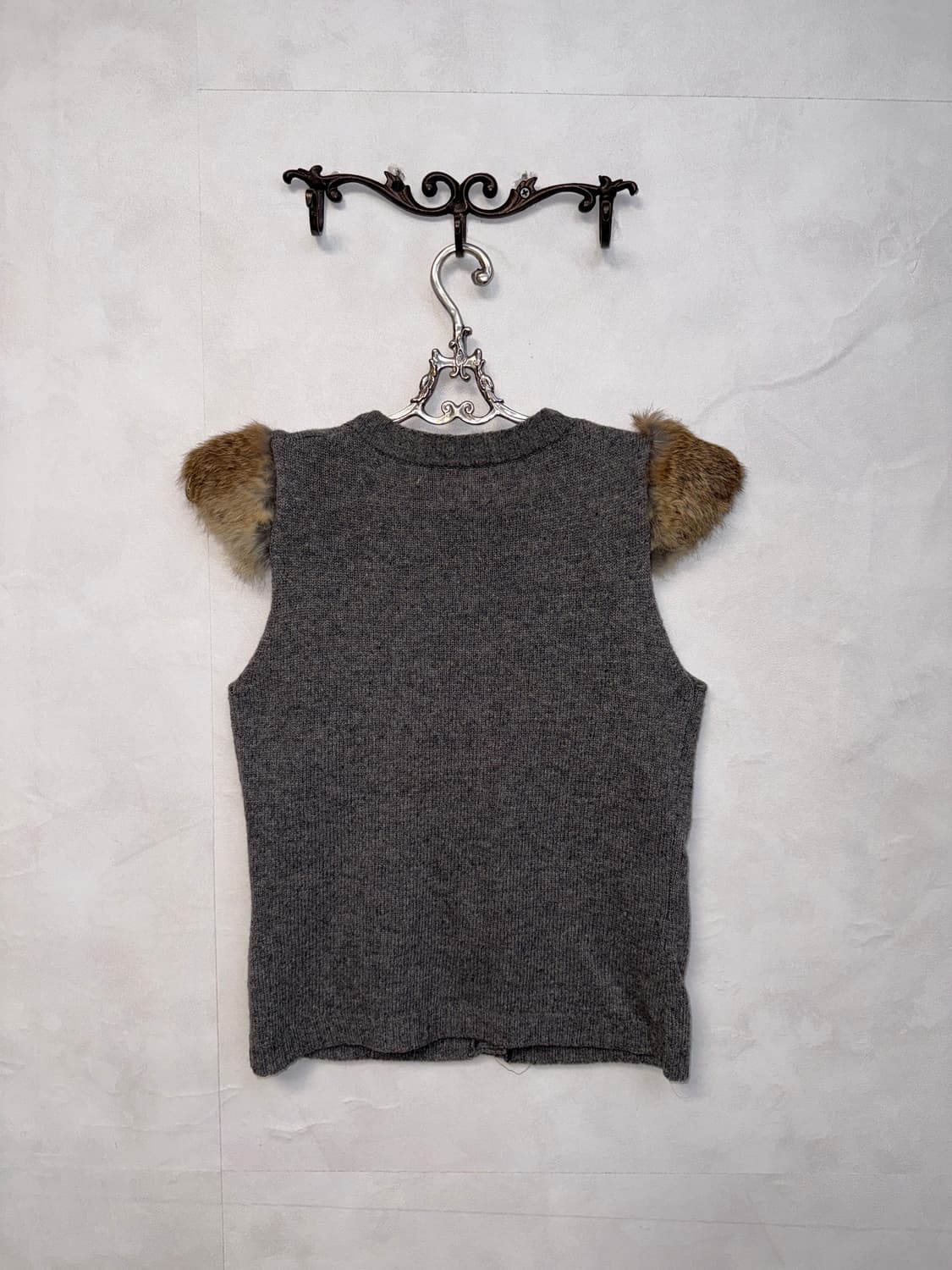 Gray wool rabbit fur trimming half knit 상품이미지3